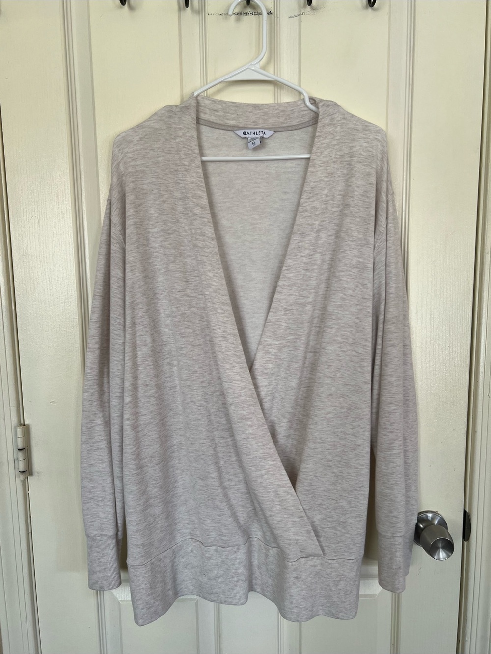 Athleta Purana V-Neck Wrap Sweatshirt XL Oatmeal Modal